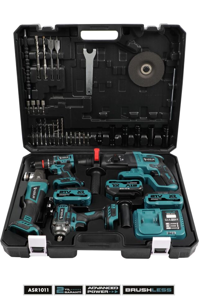 Assur 21V Darbeli Kömürsüz Kırıcı Delici Hilti & Taşlama & Matkap & Somun Sıkma Sökme 4'lü Set