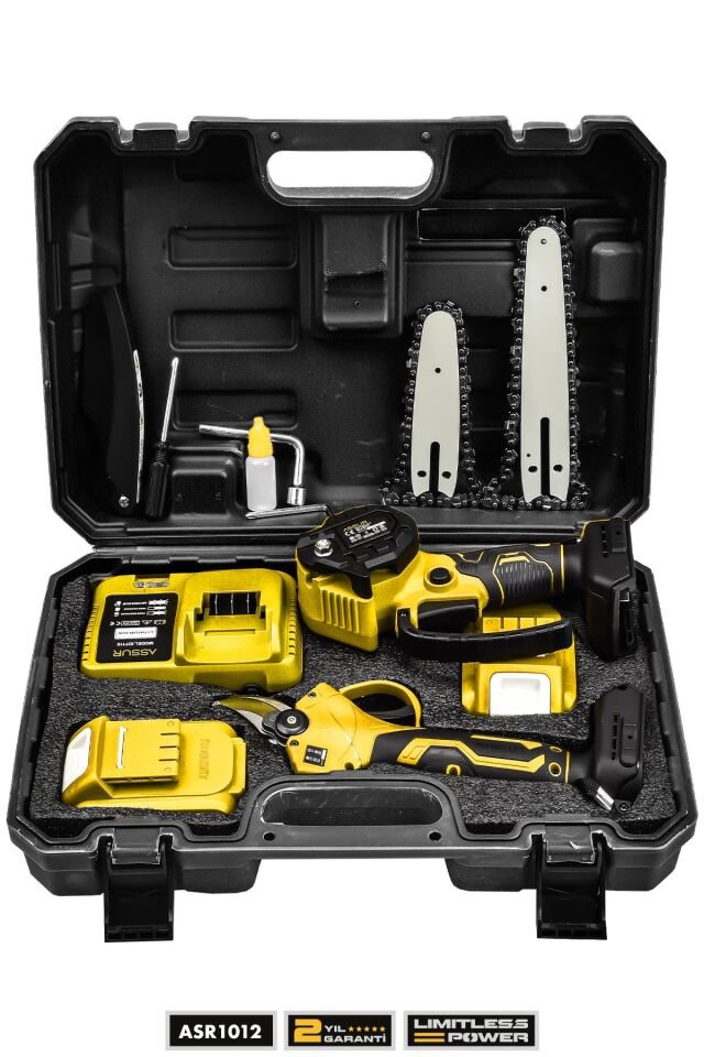 Assur 18V Çift Akülü Çelik Şanzıman Dal Budama Makası & Testeresi 2 Li Set