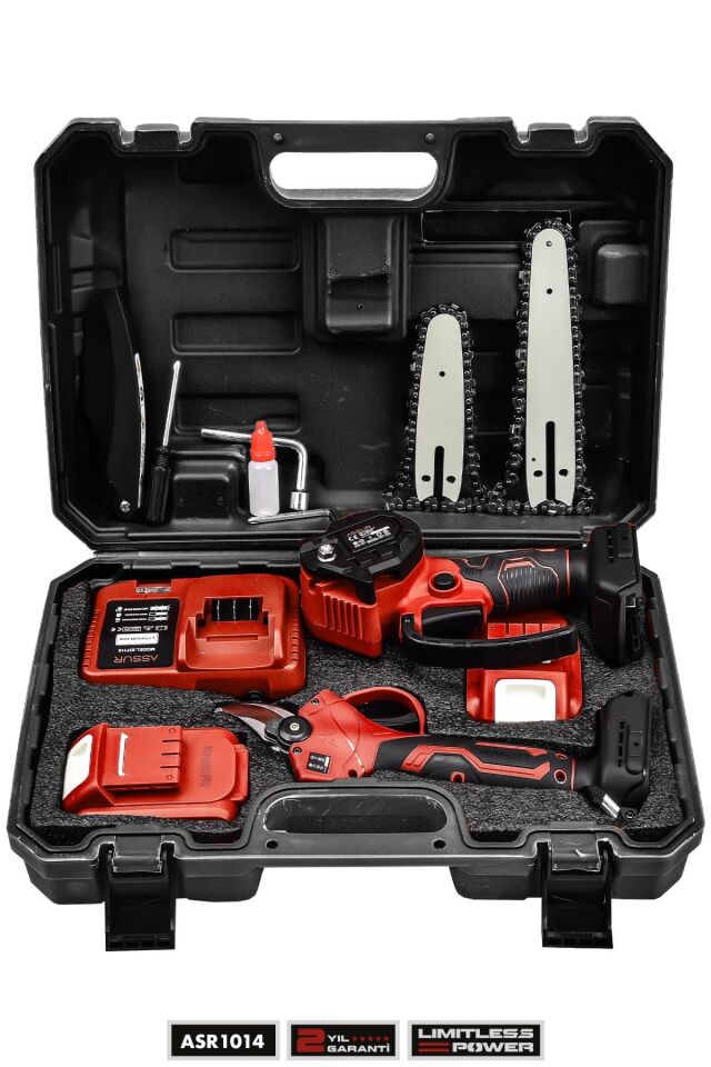 Assur 18V Çift Akülü Çelik Şanzıman Dal Budama Makası & Testeresi 2 Li Set