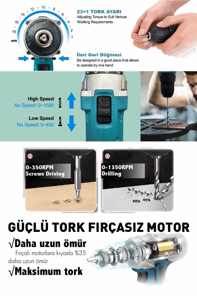 Assur Profesyonel 18V Çift Akülü Vidalama & Ağaç Odun Dal Budama Testeresi 2'li Set