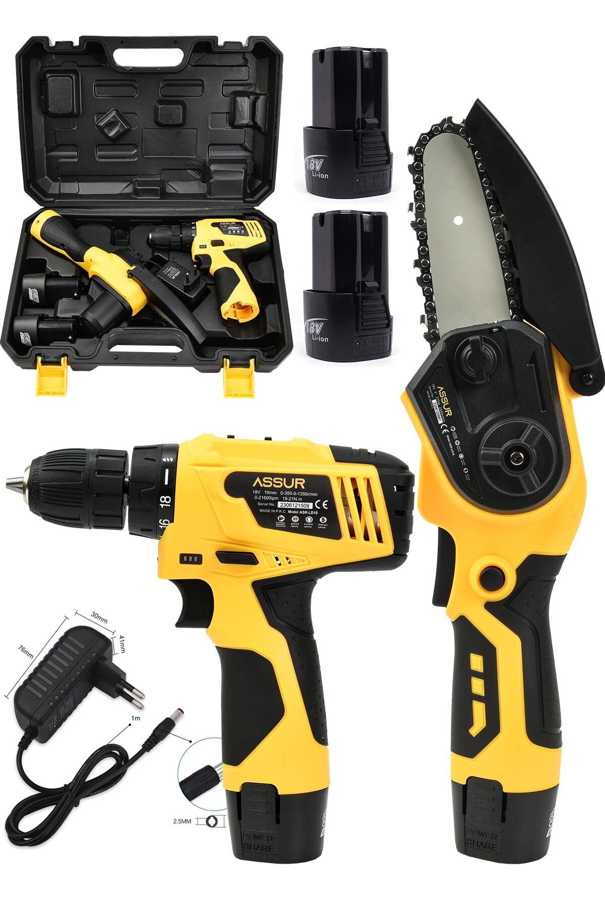 Assur Profesyonel 18V Çift Akülü Vidalama & Ağaç Odun Dal Budama Testeresi 2'li Set