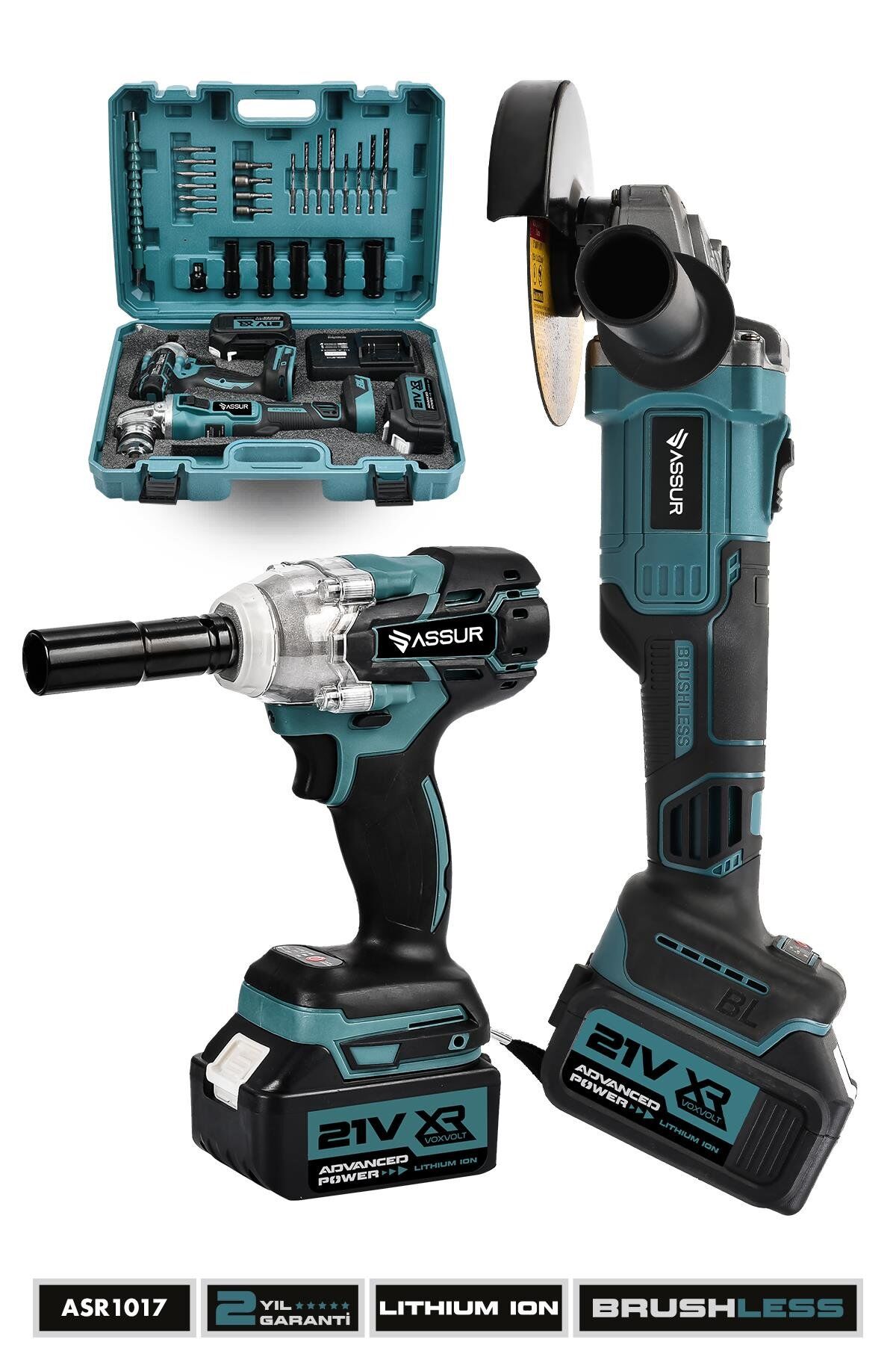 Assur Profesyonel 21V Çift Akülü 450 Nm Somun Sıkma Sökme + 125 Mm Taşlama 2'li Set