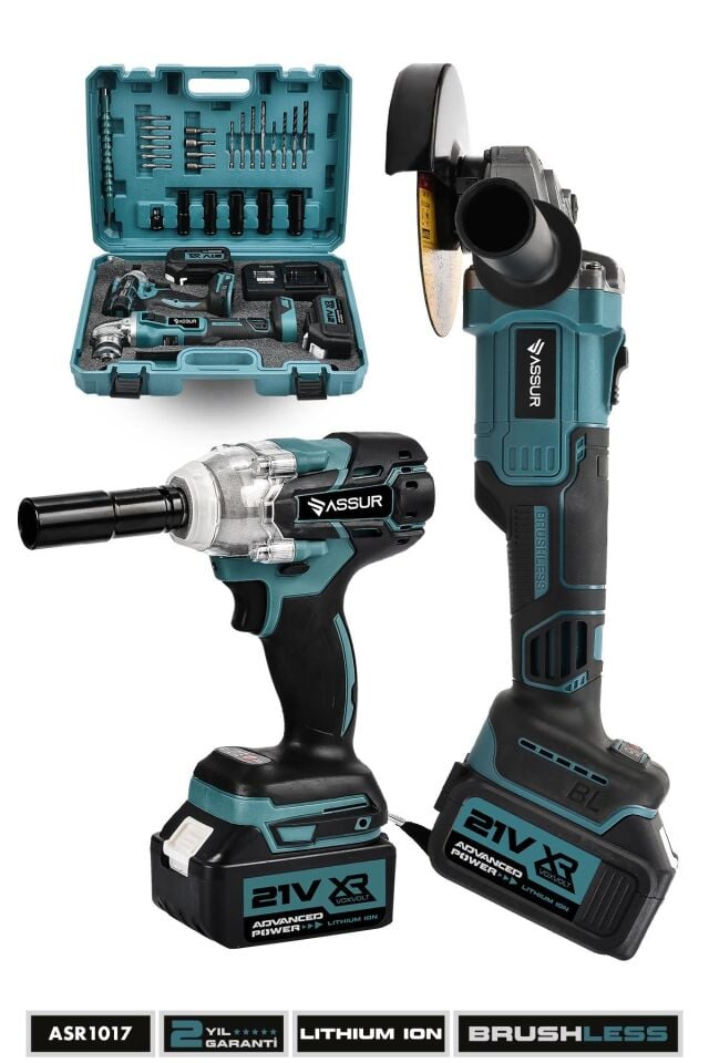 Assur Profesyonel 21V Çift Akülü 450 Nm Somun Sıkma Sökme + 125 Mm Taşlama 2'li Set