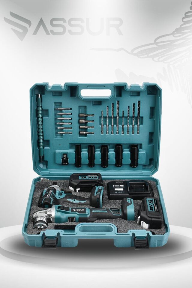 Assur Profesyonel 21V Çift Akülü Kömürsüz Darbeli 450 Nm Somun Sıkma Sökme + 125 Mm Taşlama 2'li Set
