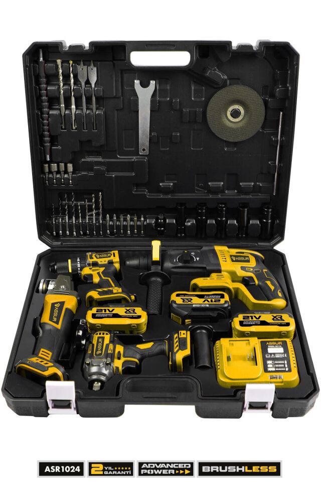 Assur Profesyonel 21V Akülü Taşlama & Kırıcı Delici Hilti & Matkap & Somun Sıkma Sökme 4'lü Set