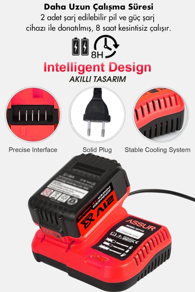 Assur 21V Akülü Vidalama Darbeli Kömürsüz Motor 800Nm Bijon Somun Sökme Sıkma