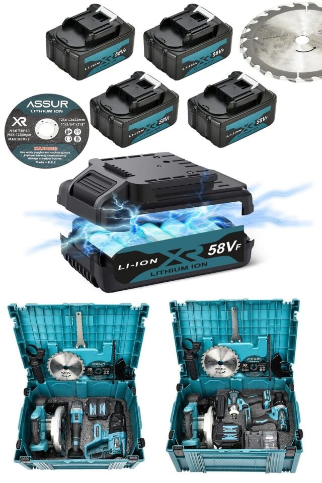 Assur Profesyonel 21V Çift Akülü Somun Sökme Taşlama Daire Testere Matkap Kırıcı Delici Hilti 5'li Set