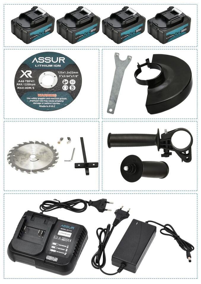 Assur Profesyonel 21V Çift Akülü Somun Sökme Taşlama Daire Testere Matkap Kırıcı Delici Hilti 5'li Set