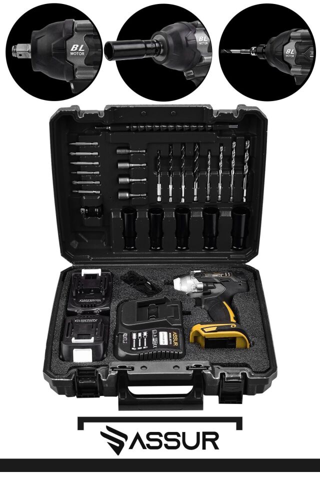 Assur 21V Akülü Vidalama Darbeli Kömürsüz Motor 800Nm 10 Pilli Bijon Somun Sökme Sıkma
