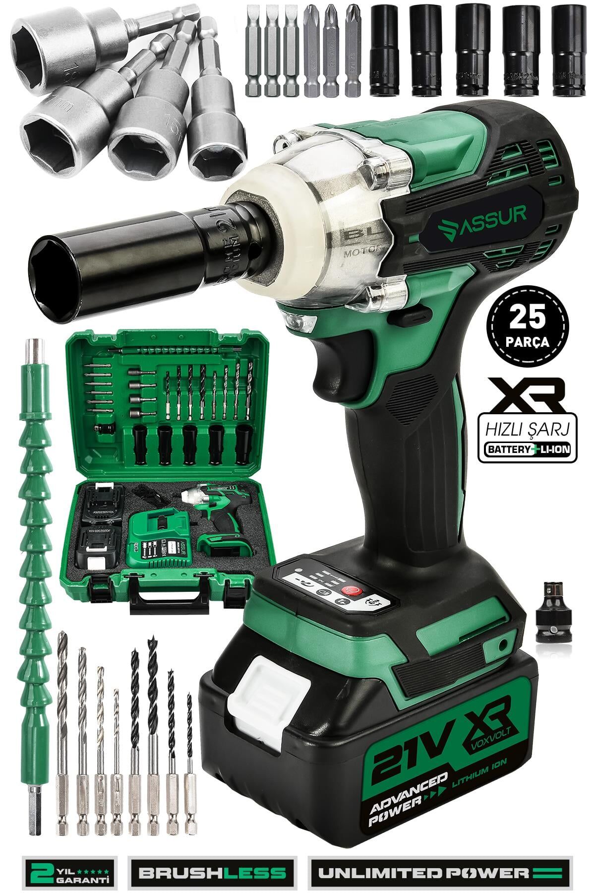 Assur 21V Çift Akü Kömürsüz Darbeli Matkap Somun Sökme Sıkma