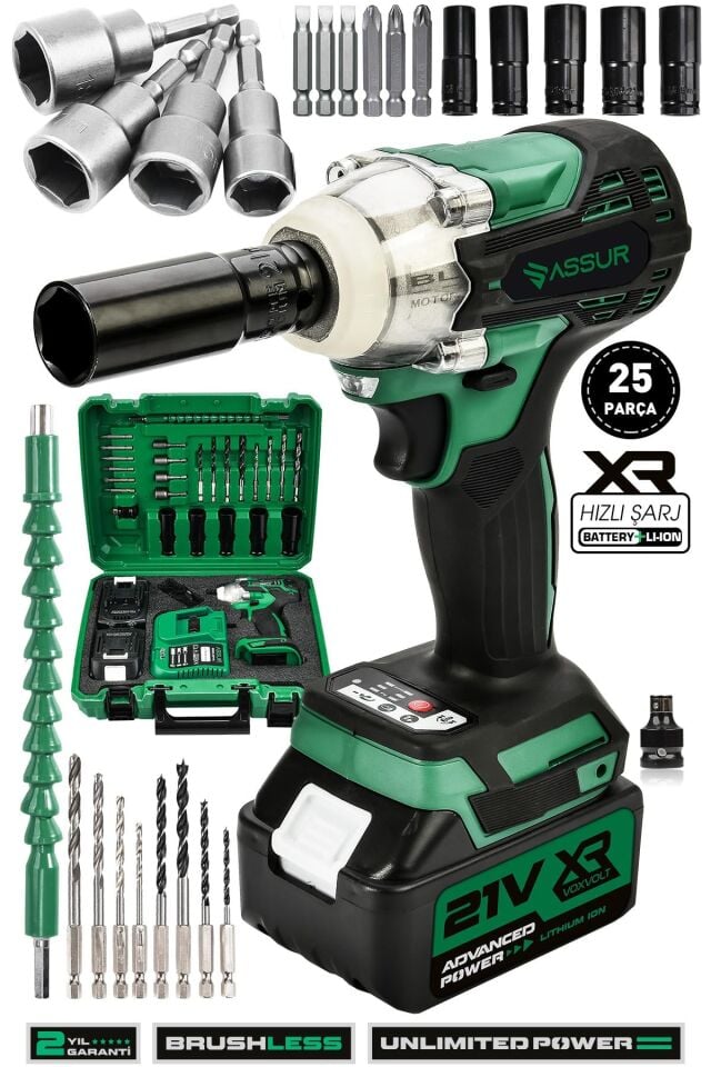 Assur 21V Çift Akü Kömürsüz Darbeli Matkap Somun Sökme Sıkma