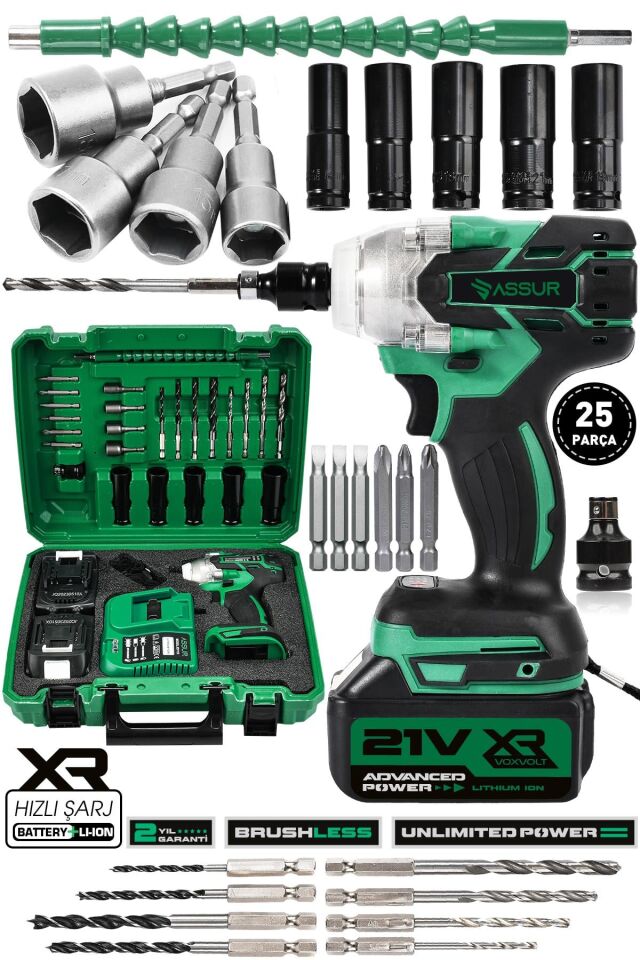 Assur 21V Çift Akü Kömürsüz Darbeli Matkap Somun Sökme Sıkma