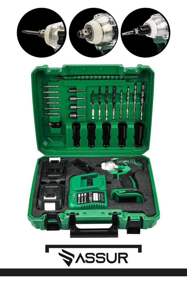 Assur 21V Çift Akü Kömürsüz Darbeli Matkap Somun Sökme Sıkma