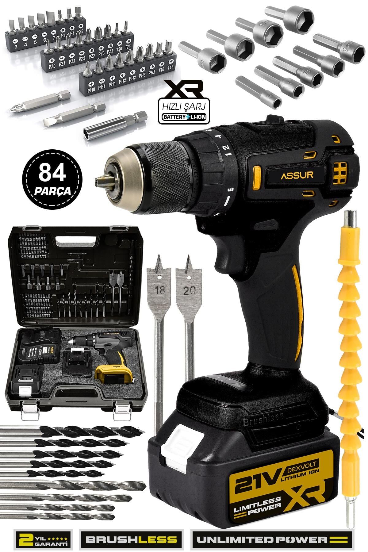 Assur 21V Akülü Vidalama Kömürsüz Motor Şarjlı Matkap