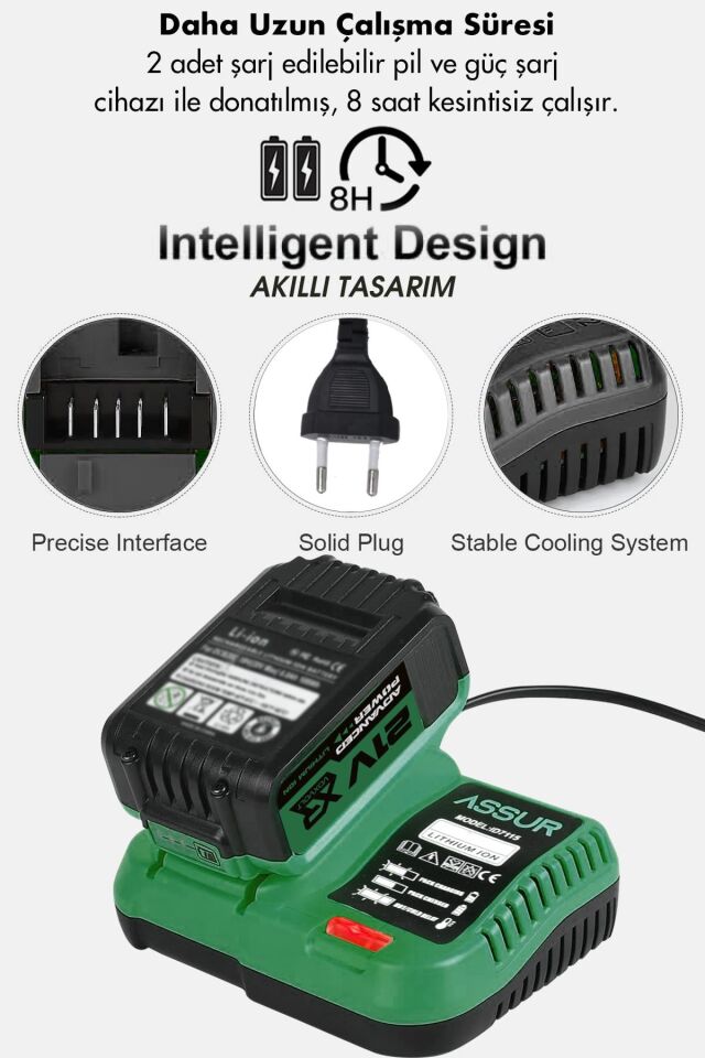 Assur 21V Akülü Vidalama Kömürsüz Motor Şarjlı Matkap