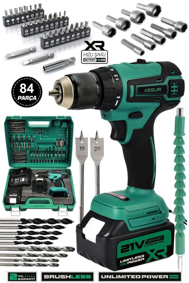 Assur 21V Akülü Vidalama Kömürsüz Motor Şarjlı Matkap