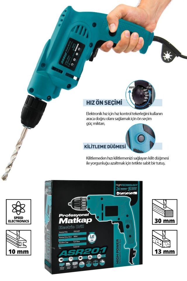 Assur 580W Metal Şanzıman 10mm Elektrikli Matkap