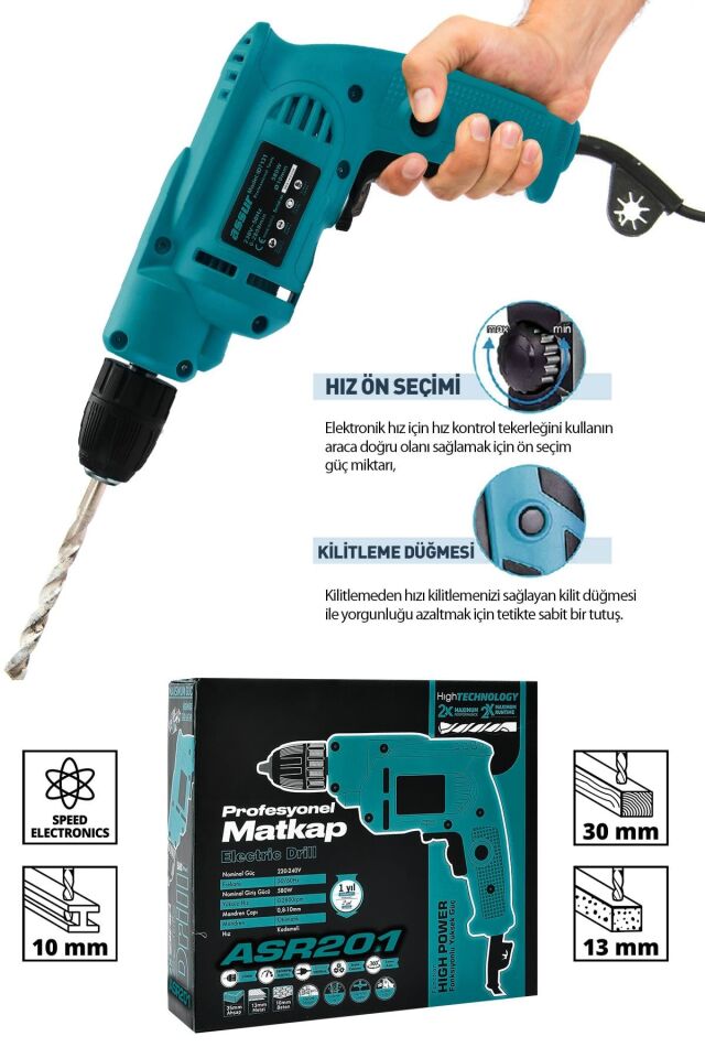 Assur 580W Metal Şanzıman 10mm Elektrikli Matkap