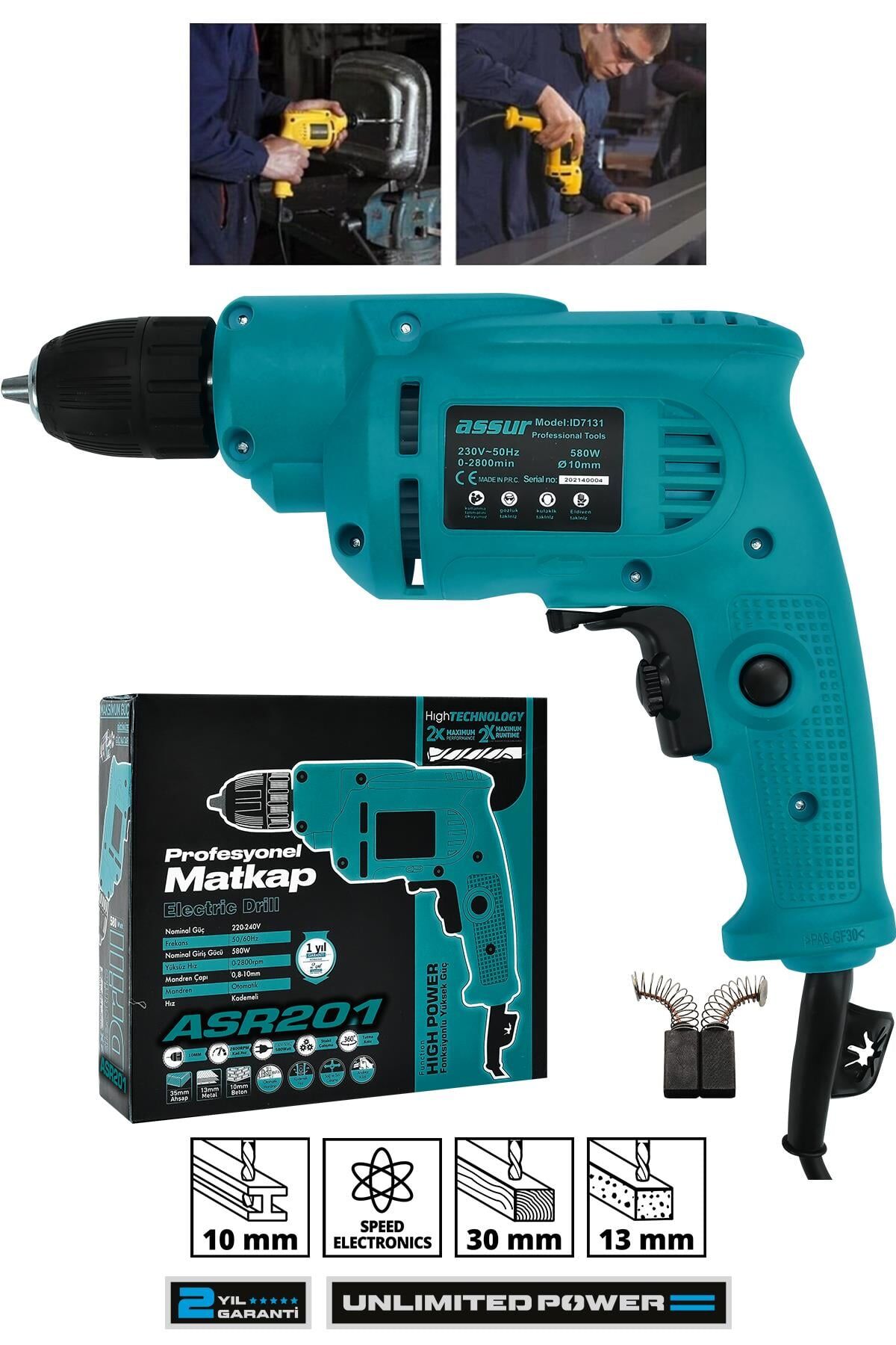 Assur 580W Metal Şanzıman 10mm Elektrikli Matkap
