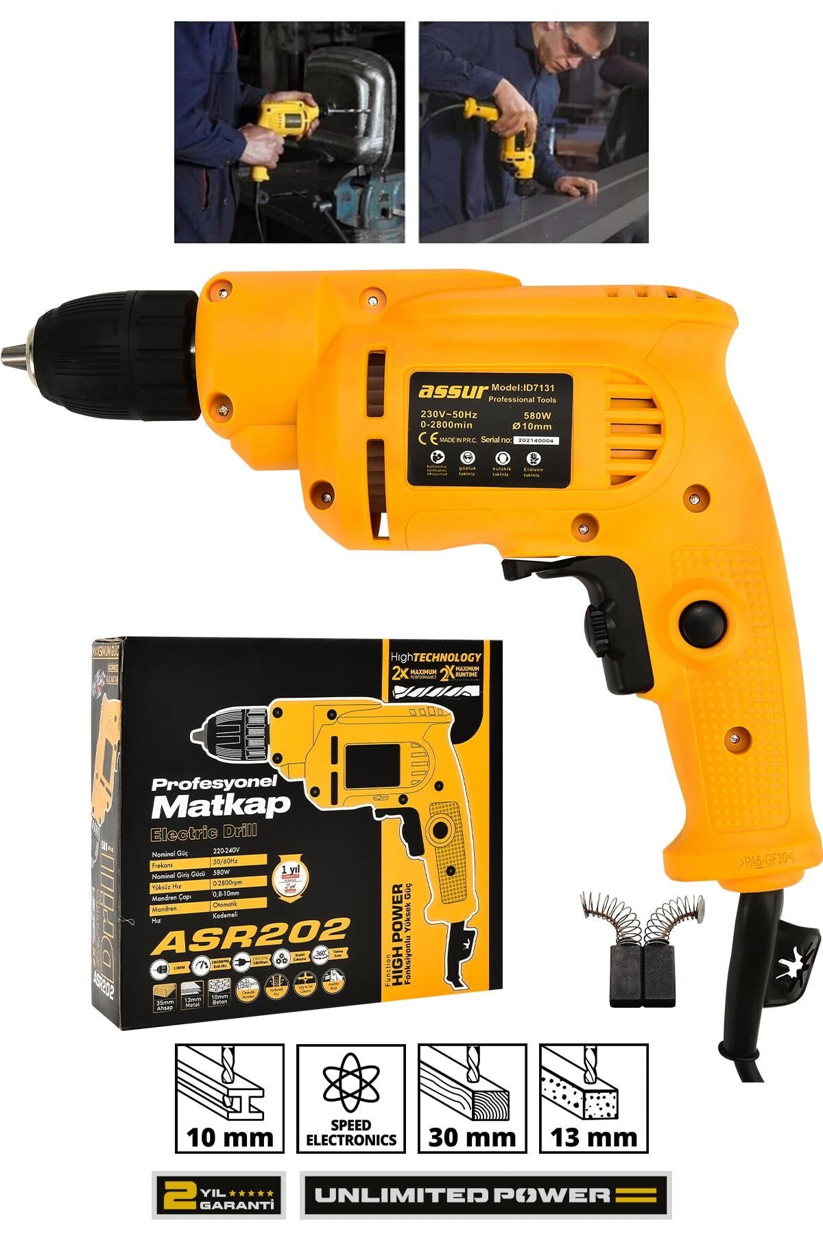 Assur 580W Metal Şanzıman 10mm Elektrikli Matkap