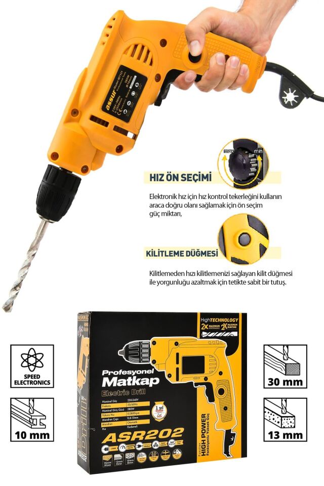Assur 580W Metal Şanzıman 10mm Elektrikli Matkap