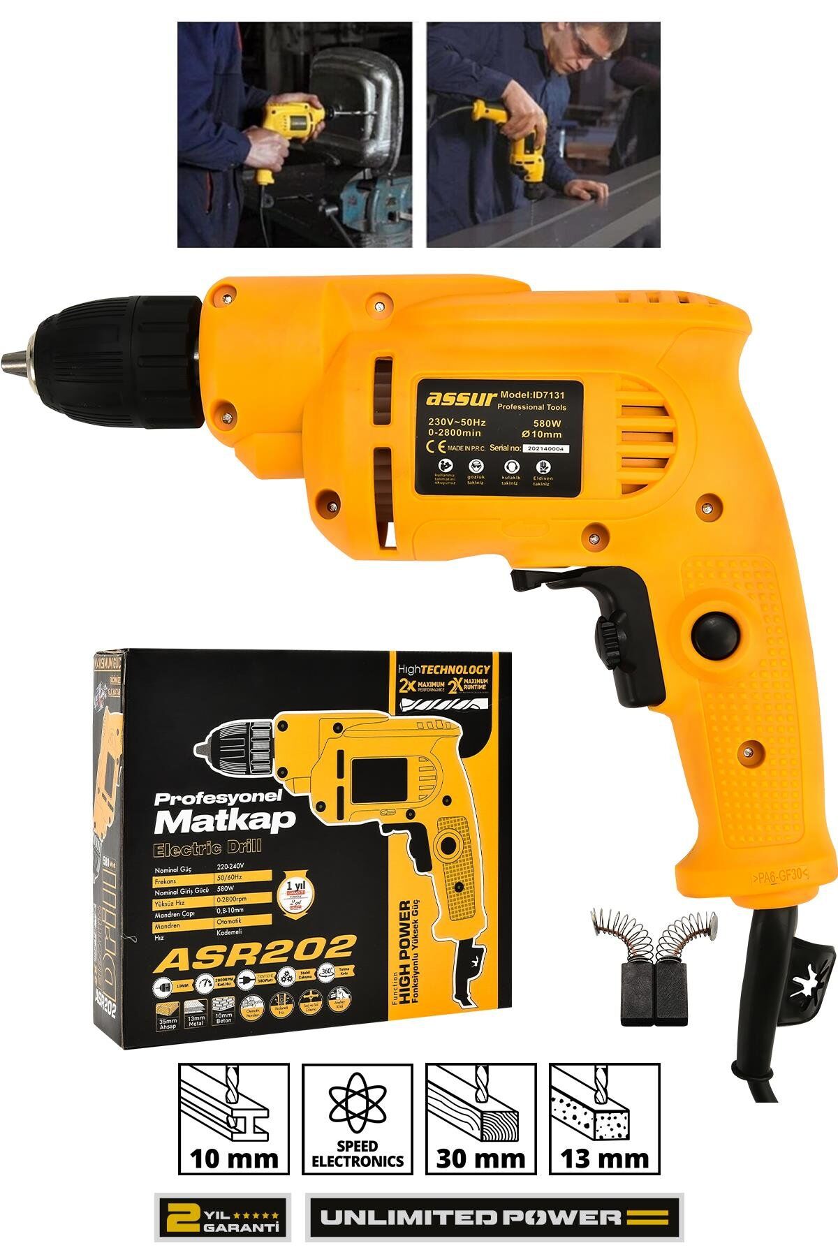 Assur 580W Metal Şanzıman 10mm Elektrikli Matkap