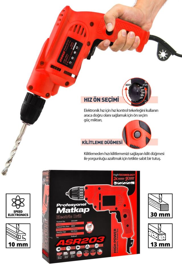 Assur 580W Metal Şanzıman 10mm Elektrikli Matkap