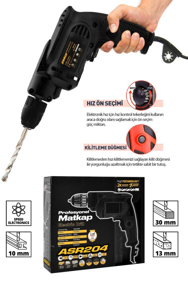 Assur 580W Metal Şanzıman 10mm Elektrikli Matkap