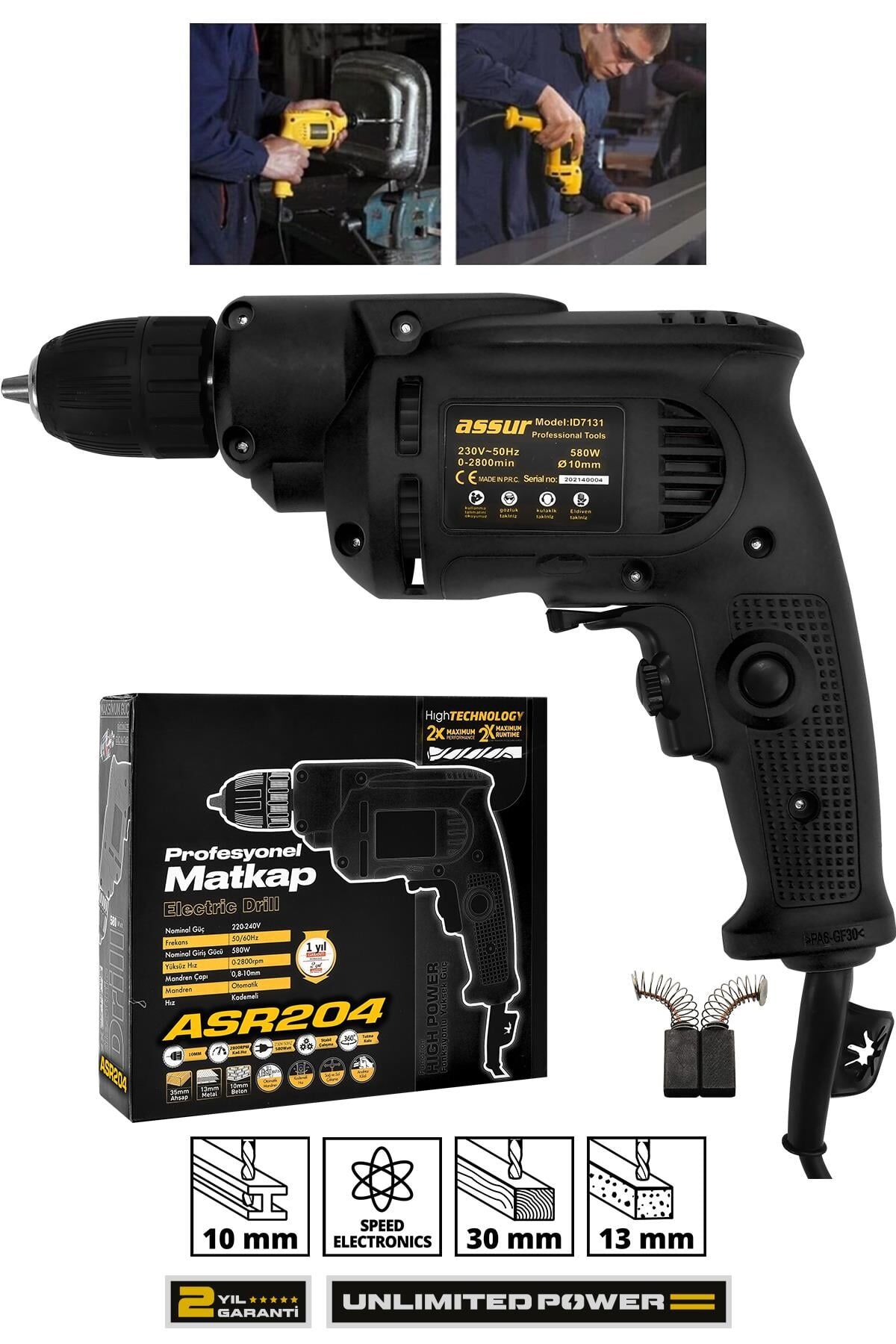 Assur 580W Metal Şanzıman 10mm Elektrikli Matkap