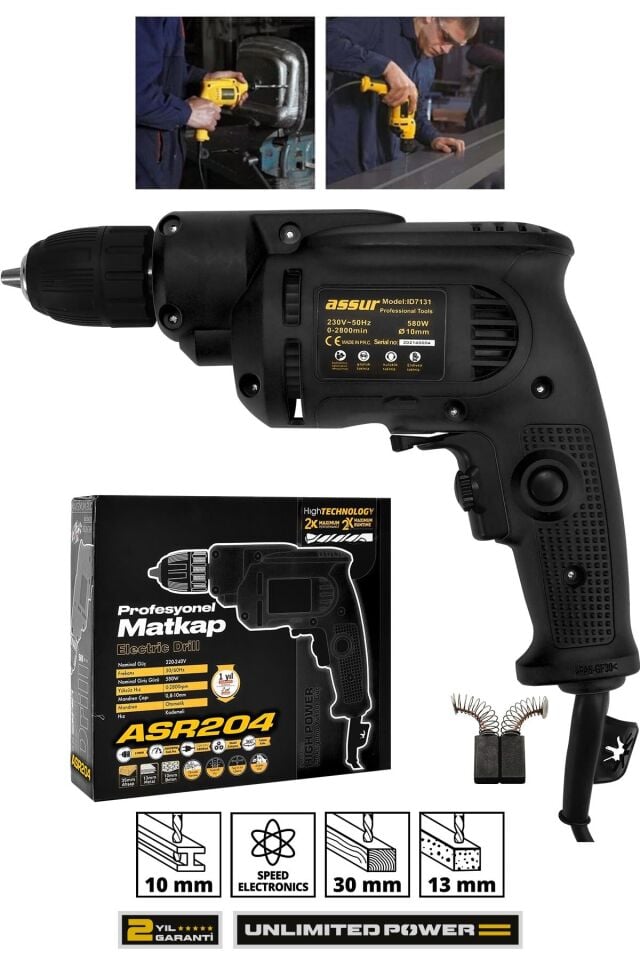 Assur 580W Metal Şanzıman 10mm Elektrikli Matkap