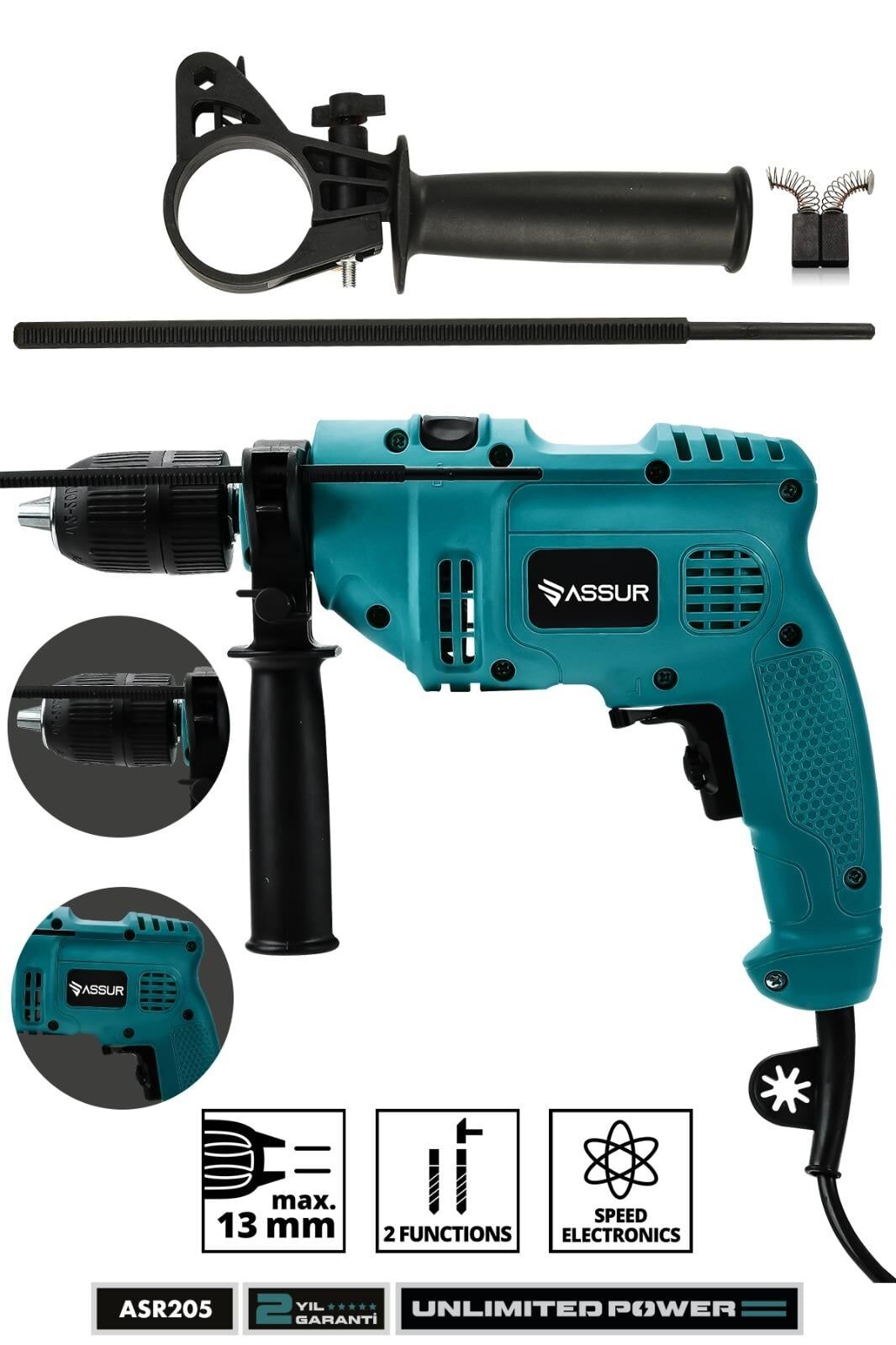 Assur 500W Darbeli Metal Şanzıman 13mm Elektrikli Matkap