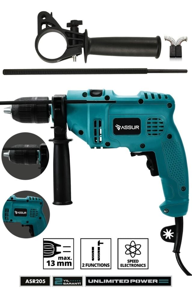Assur 500W Darbeli Metal Şanzıman 13mm Elektrikli Matkap