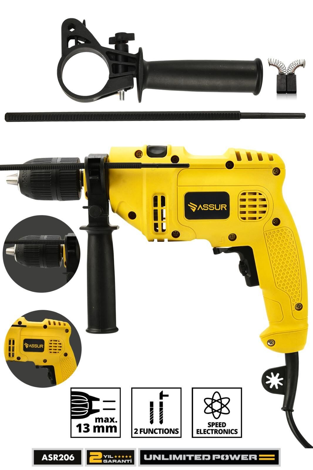 Assur 500W Darbeli Metal Şanzıman 13mm Elektrikli Matkap