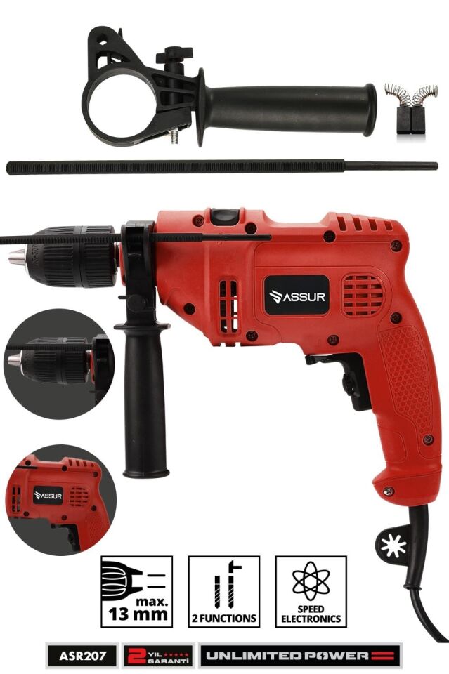Assur 500W Darbeli Metal Şanzıman 13mm Elektrikli Matkap