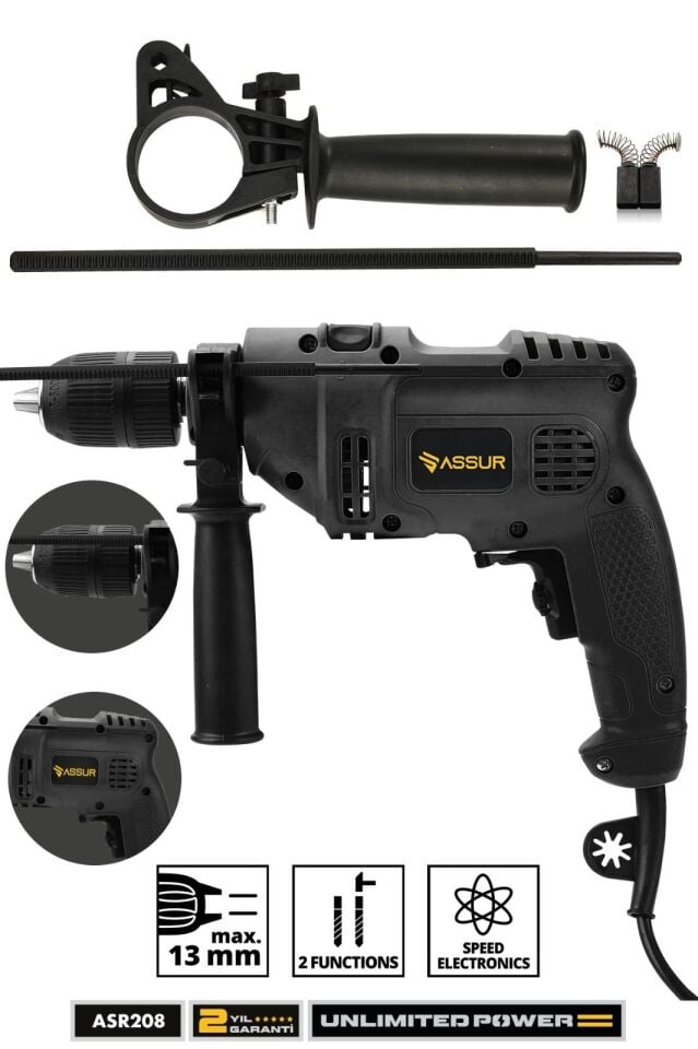 Assur 500W Darbeli Metal Şanzıman 13mm Elektrikli Matkap