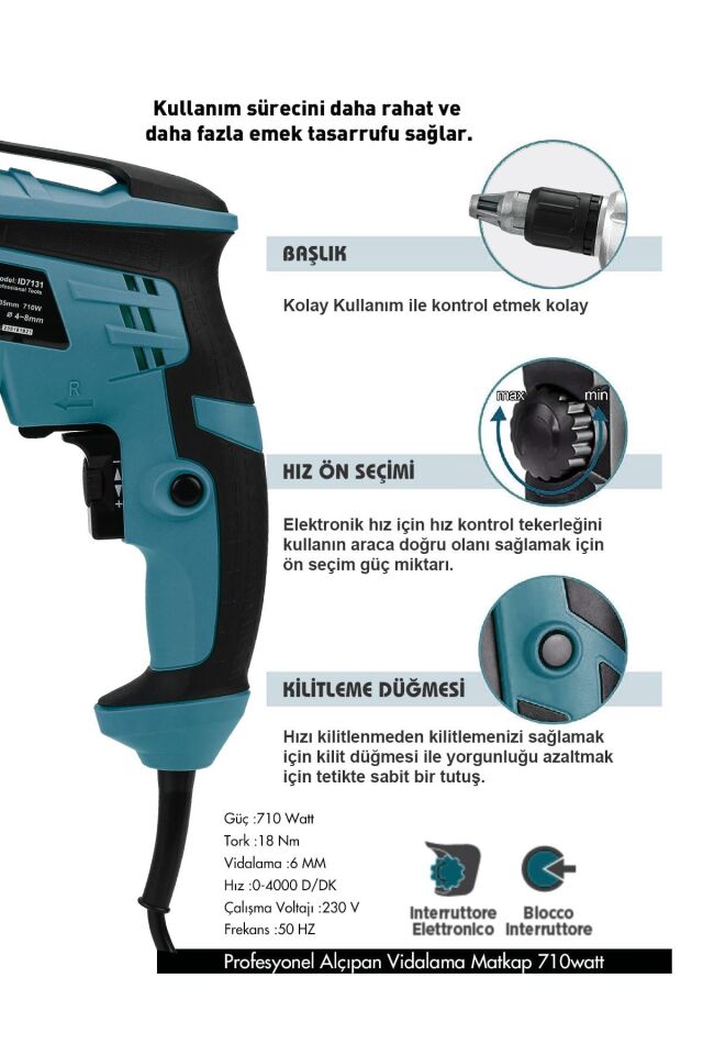 Assur Pro 710W 90N.m Alçıpan Vida Tabancası