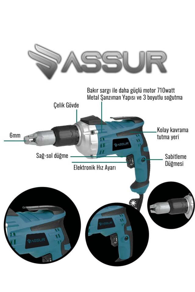 Assur Pro 710W 90N.m Alçıpan Vida Tabancası