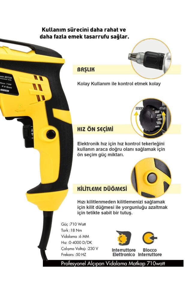 Assur 710W 90N.m Alçıpan Vida Tabancası