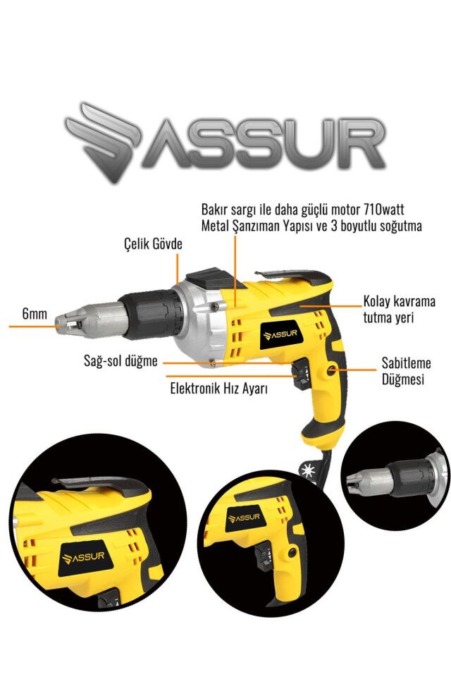 Assur 710W 90N.m Alçıpan Vida Tabancası