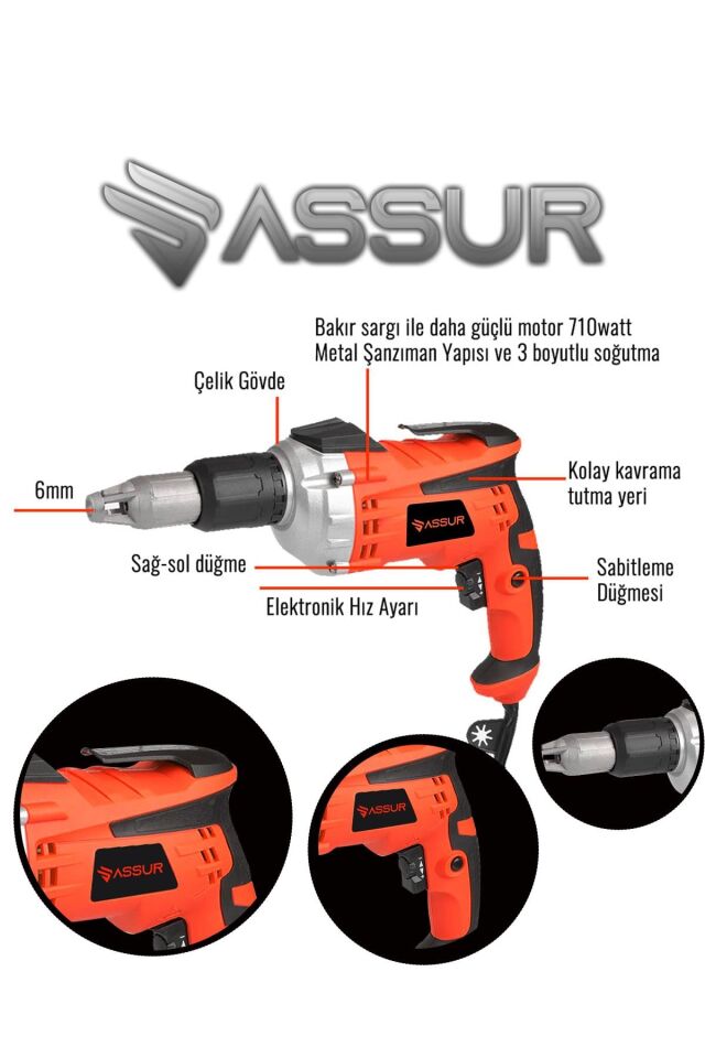 Assur 710W 90N.m Alçıpan Vida Tabancası