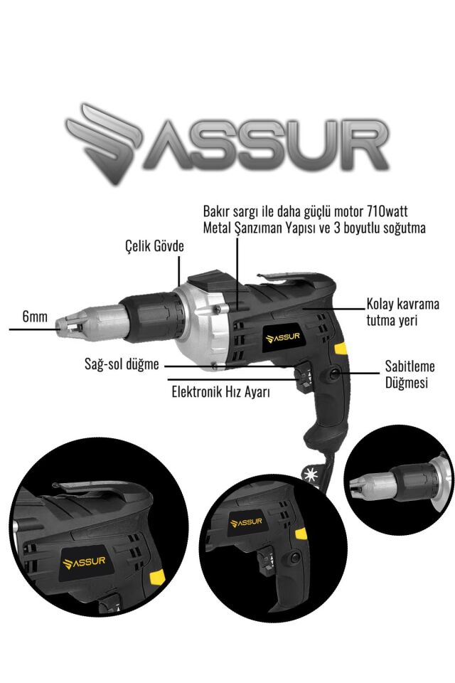 Assur 710W 90N.m Alçıpan Vida Tabancası