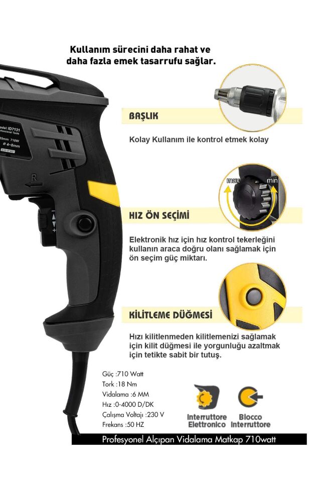 Assur 710W 90N.m Alçıpan Vida Tabancası