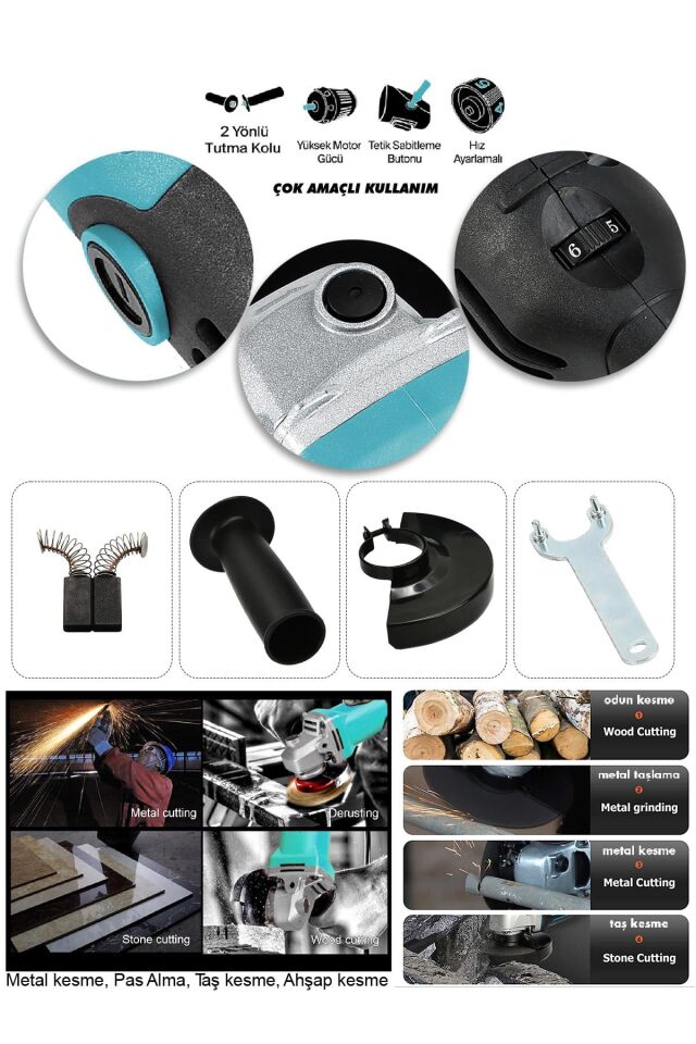 Assur 1200W Avuç Taşlama Makinesi 125mm 6 Kademeli Uzun Kuyruk