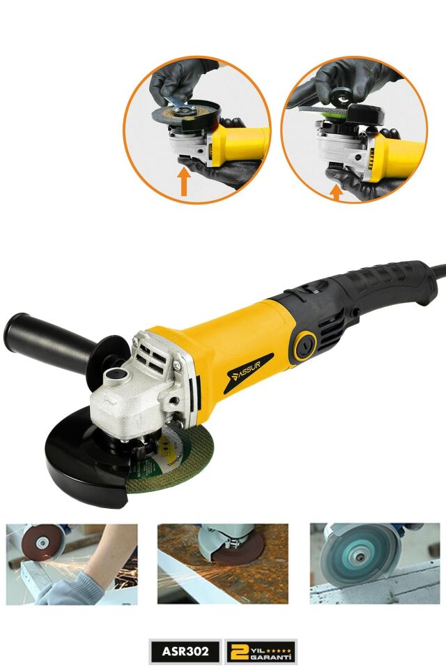 Assur 1200W Avuç Taşlama Makinesi 125mm 6 Kademeli Uzun Kuyruk