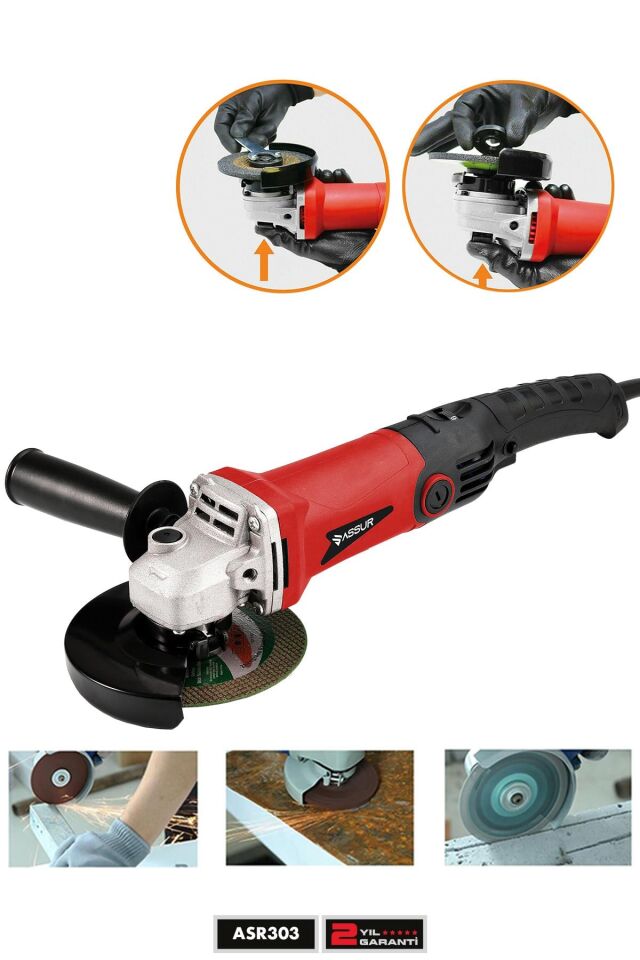 Assur 1200W Avuç Taşlama Makinesi 125mm 6 Kademeli Uzun Kuyruk