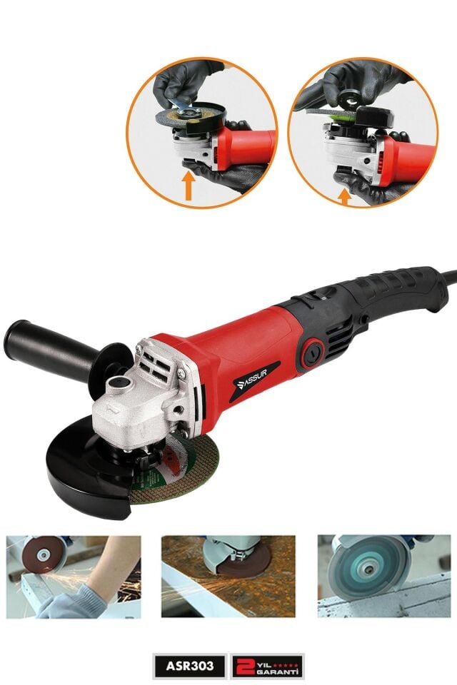 Assur 1200W Avuç Taşlama Makinesi 125mm 6 Kademeli Uzun Kuyruk