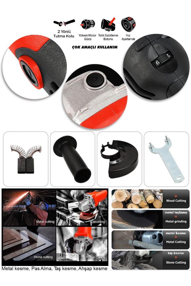 Assur 1200W Avuç Taşlama Makinesi 125mm 6 Kademeli Uzun Kuyruk