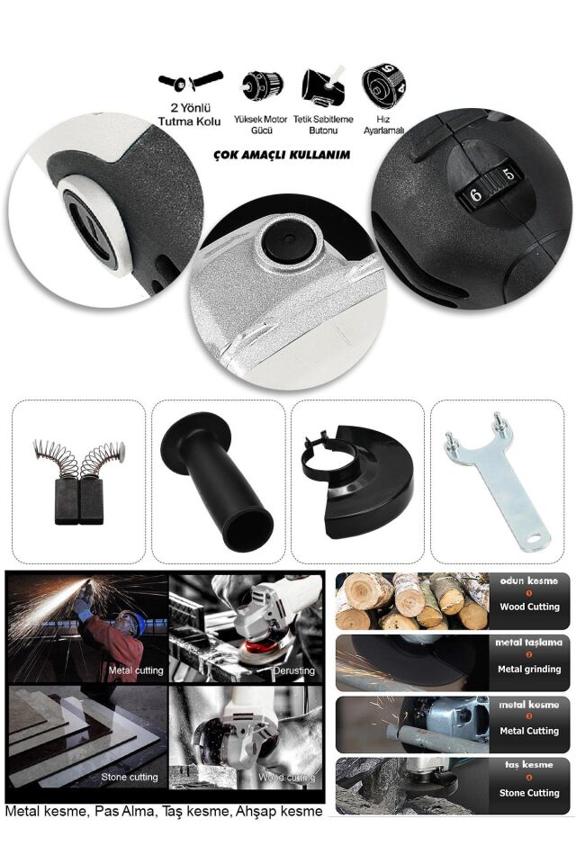 Assur 1200W Avuç Taşlama Makinesi 125mm 6 Kademeli Uzun Kuyruk
