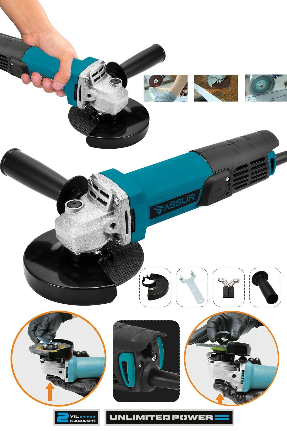 Assur 550W Avuç Taşlama Makinesi 125mm Bakır Sargılı Spiral