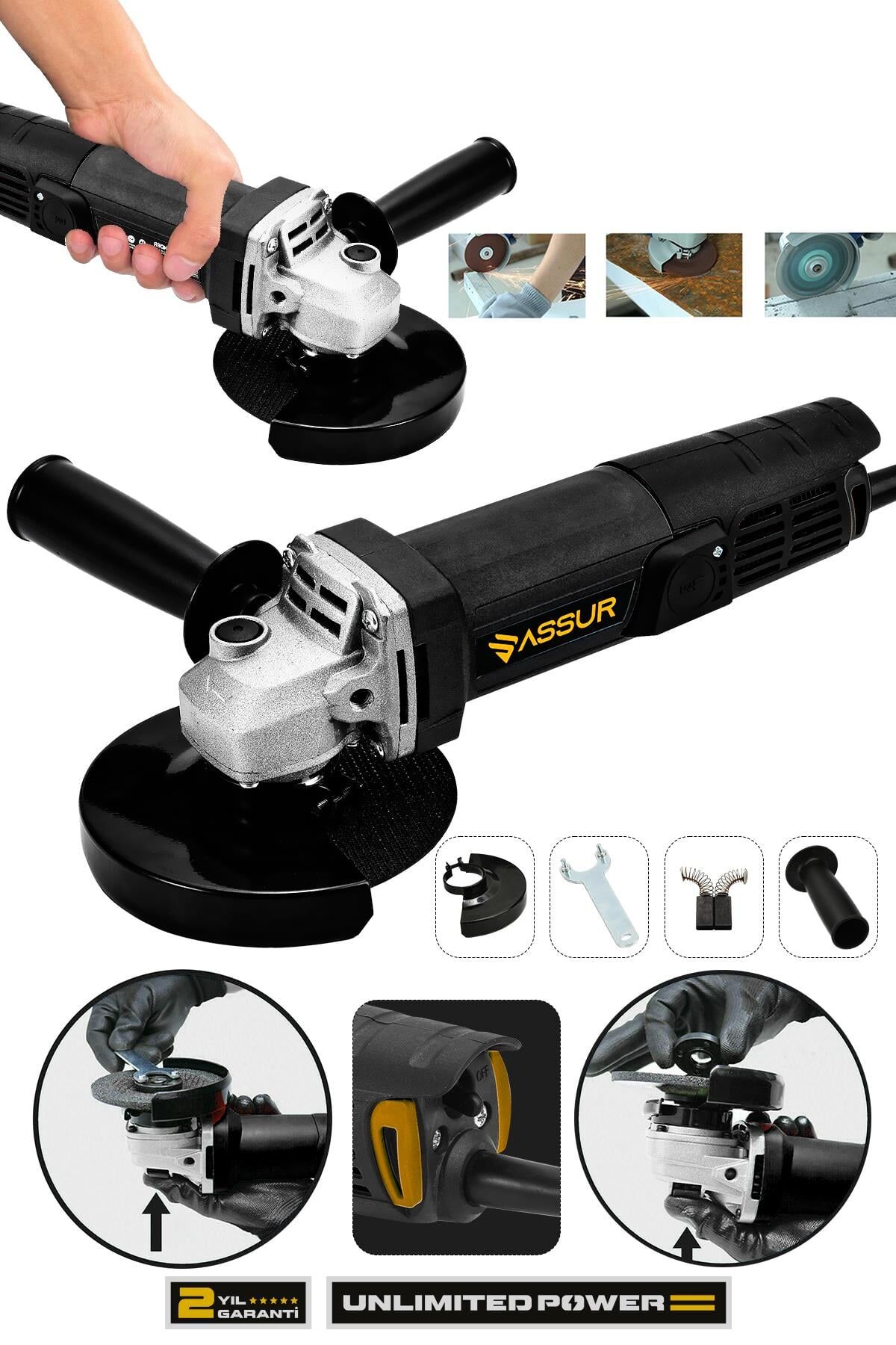 Assur 550W Avuç Taşlama Makinesi 125mm Bakır Sargılı Spiral